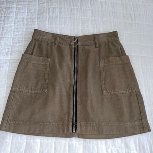 PacSun olive green corduroy zip up skirt